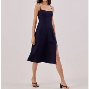 NWT Love Bonito Sianna Linen Bustier Smocked Dress Navy Blue / M